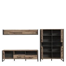 Wohnwand >HUD< in Stabeiche  - 284x196,9x52cm (BxHxT)