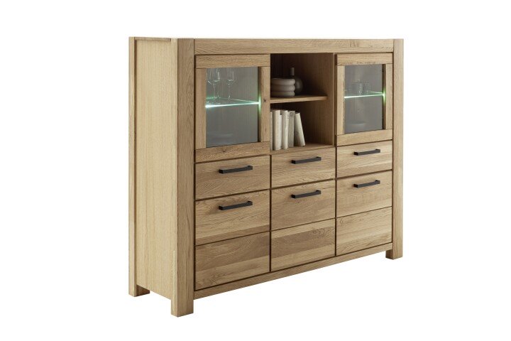 Highboard >SILIAS< in Wildeiche geölt, Wildeiche teilmassiv - 172x140x45 (BxHxT)
