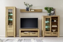 Wohnwand >SILIAS< in natur geölt, Wildeiche teilmassiv - 346x199x50cm (BxHxT)