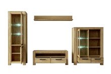 Wohnwand >SILIAS< in natur geölt, Wildeiche teilmassiv - 346x199x50cm (BxHxT)