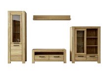 Wohnwand >SILIAS< in natur geölt, Wildeiche teilmassiv - 346x199x50cm (BxHxT)