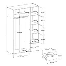 Kleiderschrank >Parisot Daily 2< 3 Türen, 2 Schübe, in Weiss - 120x185x51cm (BxHxT)