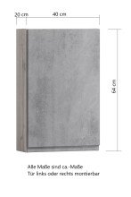 Hängeschrank >Paris< in grau, Wotaneiche, MDF - 40x64x20cm (BxHxT)