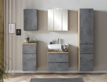 Hängeschrank >Paris< in Betongrau, Wotaneiche, MDF - 40x64x20cm (BxHxT)