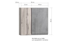 Hängeschrank >Paris< in betongrau, wotaneiche, MDF - 65x64x20cm (BxHxT)