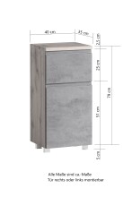 Unterschrank >Paris< in weiß, wotaneiche, MDF - 40x79x35cm (BxHxT)