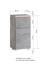 Unterschrank >Paris< in weiß, wotaneiche, MDF - 40x79x35cm (BxHxT)