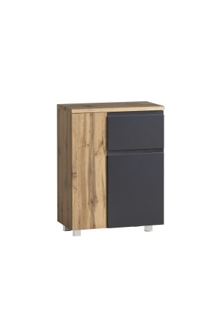 Unterschrank >Paris< in grau/Wotaneiche, MDF - 65x79x35cm (BxHxT)