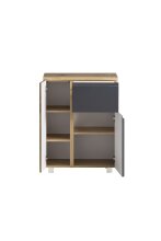 Unterschrank >Paris< in grau/Wotaneiche, MDF - 65x79x35cm (BxHxT)