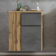 Unterschrank Paris in Betongrau/Wotaneiche - 65x79x35 cm (BxHxT)