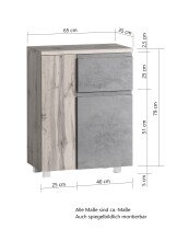 Unterschrank Paris in Betongrau/Wotaneiche - 65x79x35 cm (BxHxT)