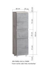 Midischrank >Paris< in grau, Wotaneiche, MDF - 40x130x35cm (BxHxT)