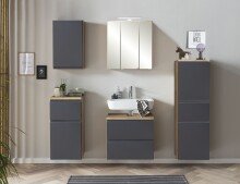 Midischrank >Paris< in grau, Wotaneiche, MDF - 40x130x35cm (BxHxT)