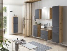 Midischrank >Paris< in grau, Wotaneiche, MDF - 40x130x35cm (BxHxT)