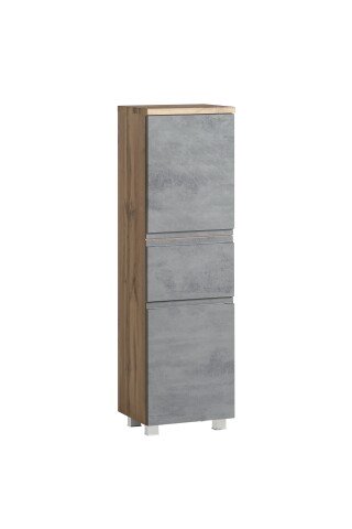 Midischrank >Paris< in Betongrau / Wotaneiche, MDF - 40x130x35cm (BxHxT)