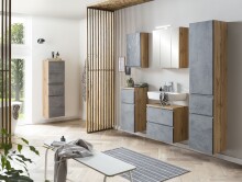 Midischrank >Paris< in Betongrau / Wotaneiche, MDF - 40x130x35cm (BxHxT)