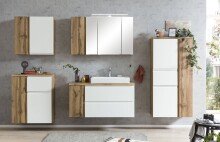 Midischrank >Paris< in weiß/ Wotaneiche, MDF - 65x130x35cm (BxHxT)