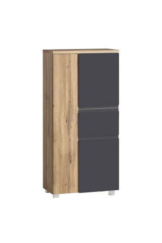 Midischrank >Paris< in grau / Wotaneiche, MDF - 65x130x35cm (BxHxT)