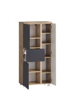 Midischrank >Paris< in grau / Wotaneiche, MDF - 65x130x35cm (BxHxT)