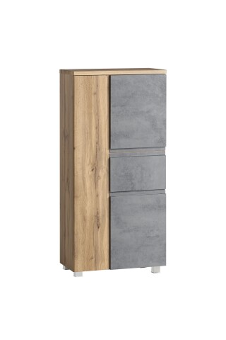Midischrank >Paris< in Betongrau/ Wotaneiche, MDF - 65x130x35cm (BxHxT)