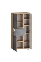 Midischrank >Paris< in Betongrau/ Wotaneiche, MDF - 65x130x35cm (BxHxT)