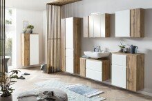 Midischrank >Paris< in weiß, Wotaneiche, MDF - 65x130x35cm (BxHxT)