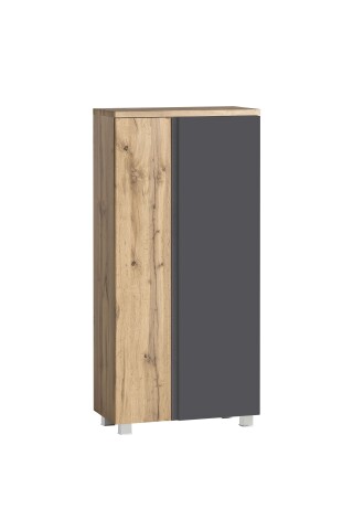 Midischrank >Paris< in grau, Wotaneiche, MDF - 65x130x35cm (BxHxT)