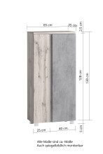 Midischrank >Paris< in grau, Wotaneiche, MDF - 65x130x35cm (BxHxT)