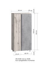 Midischrank >Paris< in grau, Wotaneiche, MDF - 65x130x35cm (BxHxT)
