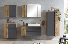 Midischrank >Paris< in grau, Wotaneiche, MDF - 65x130x35cm (BxHxT)