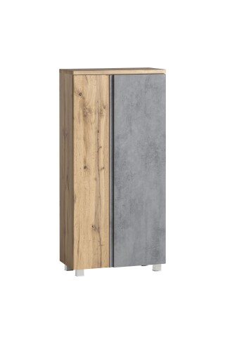 Midischrank >Paris< in Betongrau / Wotaneiche, MDF - 65x130x35cm (BxHxT)