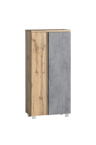 Midischrank >Paris< in Betongrau / Wotaneiche, MDF - 65x130x35cm (BxHxT)
