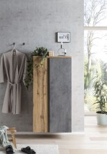Midischrank >Paris< in Betongrau / Wotaneiche, MDF - 65x130x35cm (BxHxT)