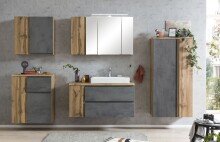 Midischrank >Paris< in Betongrau / Wotaneiche, MDF - 65x130x35cm (BxHxT)
