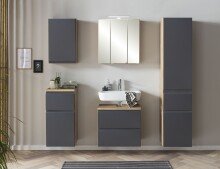 Seitenschrank >Paris< in grau / Wotaneiche, MDF - 40x180x35cm (BxHxT)