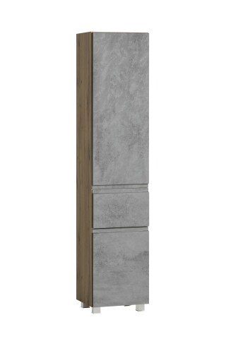 Seitenschrank >Paris< in Betongrau / Wotaneiche, MDF - 40x180x35cm (BxHxT)