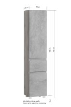 Seitenschrank >Paris< in Betongrau / Wotaneiche, MDF - 40x180x35cm (BxHxT)