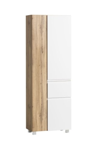 Seitenschrank >Paris< in weiß/ Wotaneiche, MDF - 65x180x35cm (BxHxT)