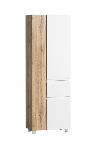 Seitenschrank >Paris< in weiß/ Wotaneiche, MDF - 65x180x35cm (BxHxT)