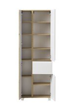 Seitenschrank >Paris< in weiß/ Wotaneiche, MDF - 65x180x35cm (BxHxT)