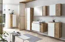 Seitenschrank >Paris< in weiß/ Wotaneiche, MDF - 65x180x35cm (BxHxT)