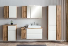 Seitenschrank >Paris< in weiß/ Wotaneiche, MDF - 65x180x35cm (BxHxT)