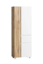 Seitenschrank >Paris< in weiß/ Wotaneiche, MDF - 65x180x35cm (BxHxT)