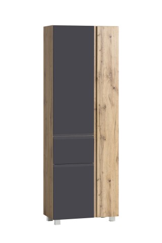 Seitenschrank >Paris< in grau / Wotaneiche, MDF - 65x180x35cm (BxHxT)