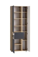 Seitenschrank >Paris< in grau / Wotaneiche, MDF - 65x180x35cm (BxHxT)
