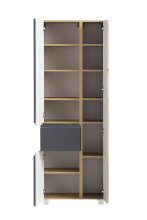 Seitenschrank >Paris< in grau / Wotaneiche, MDF - 65x180x35cm (BxHxT)