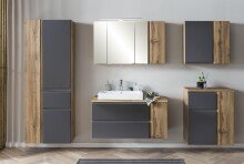 Seitenschrank >Paris< in grau / Wotaneiche, MDF - 65x180x35cm (BxHxT)