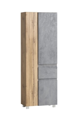 Seitenschrank >Paris< in Betongrau / Wotaneiche, MDF - 65x180x35cm (BxHxT)
