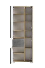 Seitenschrank >Paris< in Betongrau / Wotaneiche, MDF - 65x180x35cm (BxHxT)