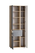 Seitenschrank >Paris< in Betongrau / Wotaneiche, MDF - 65x180x35cm (BxHxT)